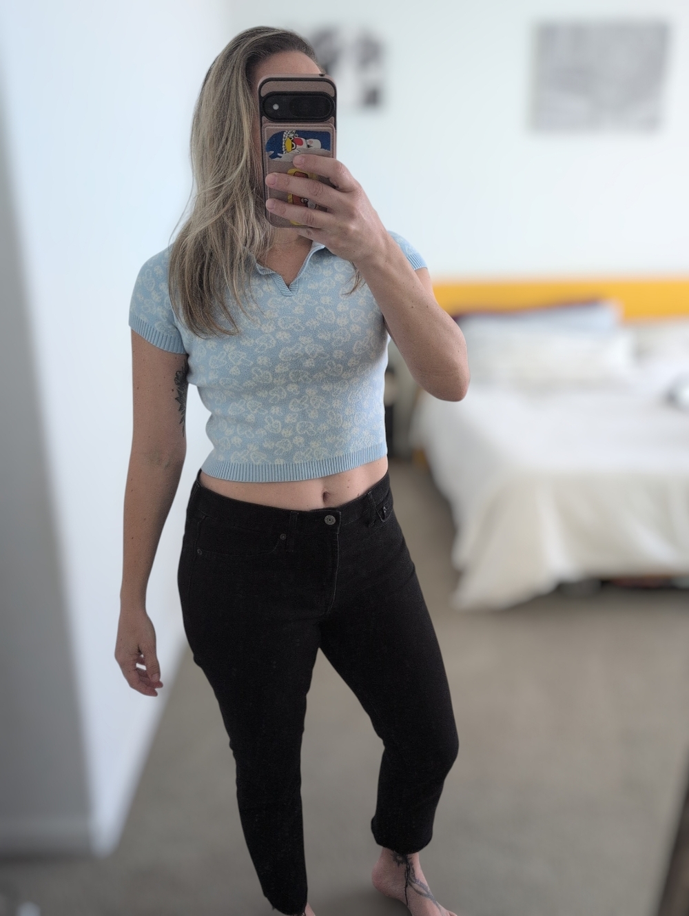 Full Tilt‎ Soft Knit Crop Top Baby Blue Mushroom Print size XS